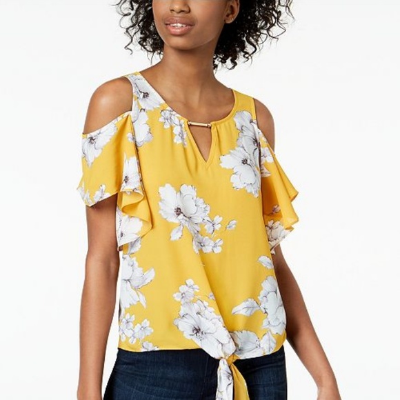 BCX Tops - 5 for $25 BCX Yellow Floral Ruffle Tie Front Top